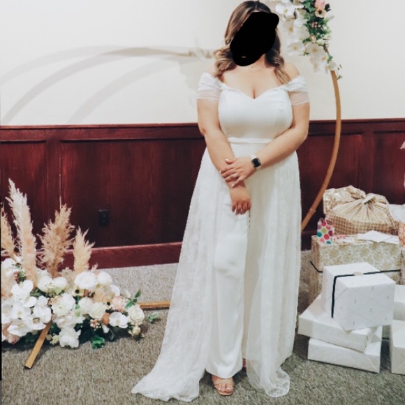 David's Bridal Pants & Jumpsuits Davids Bridal Jumpsuit With Train